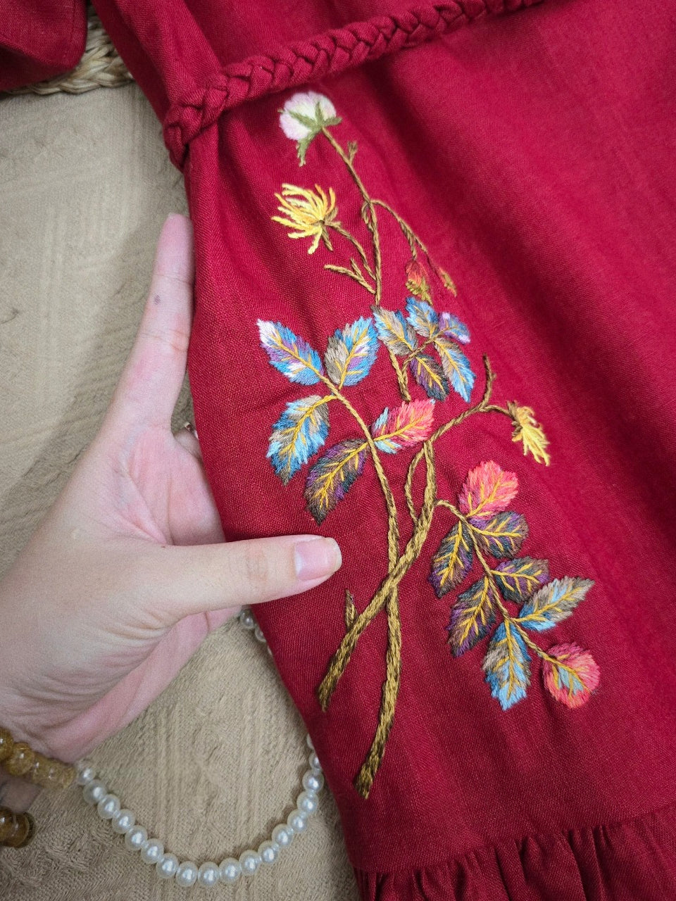 The roses embroidered linen dresses