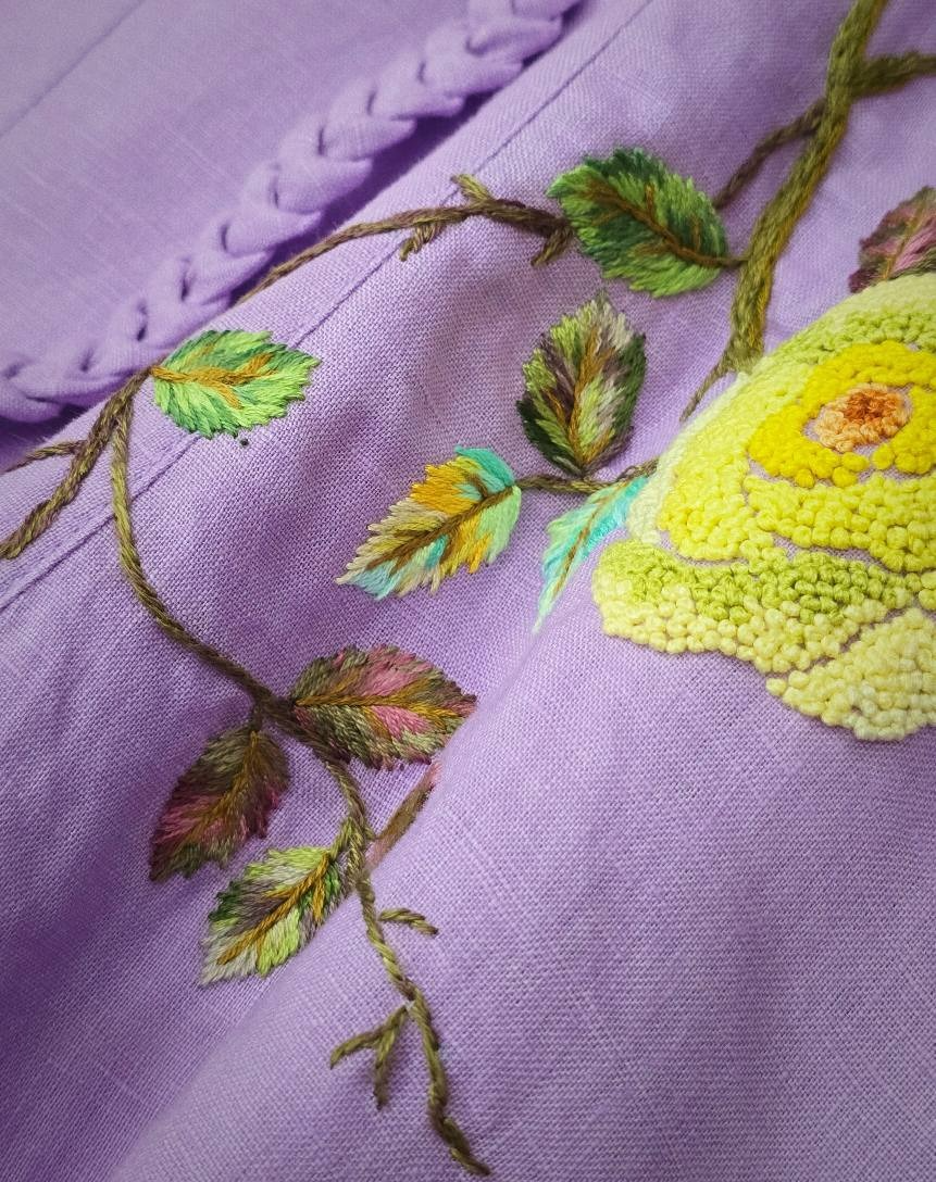 The floral embroidered pure linen dress