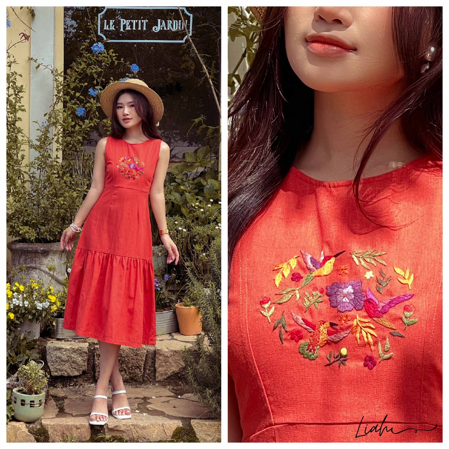 The bird and floral embroidered linen dress