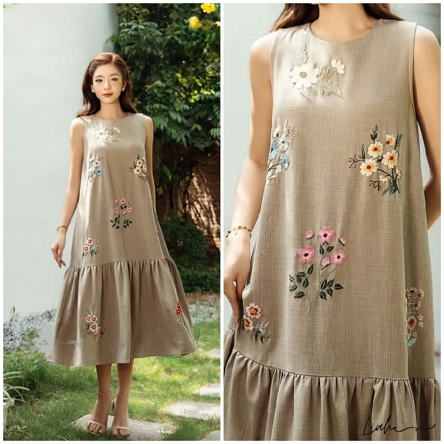 The floral embroidered linen dress