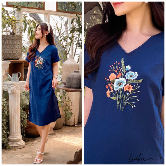 The floral hand embroidered linen dresses