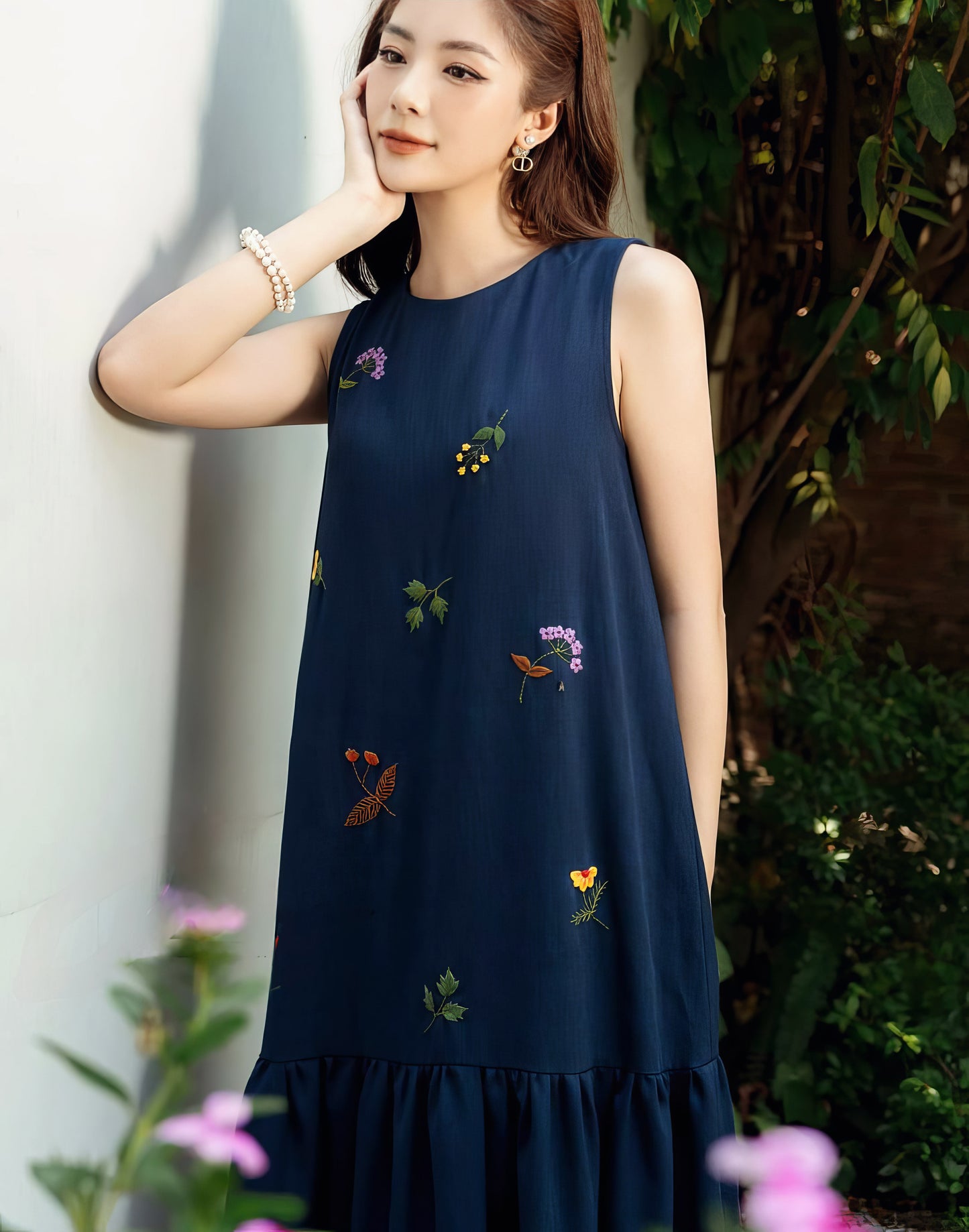 The wildflowers embroidered linen dress