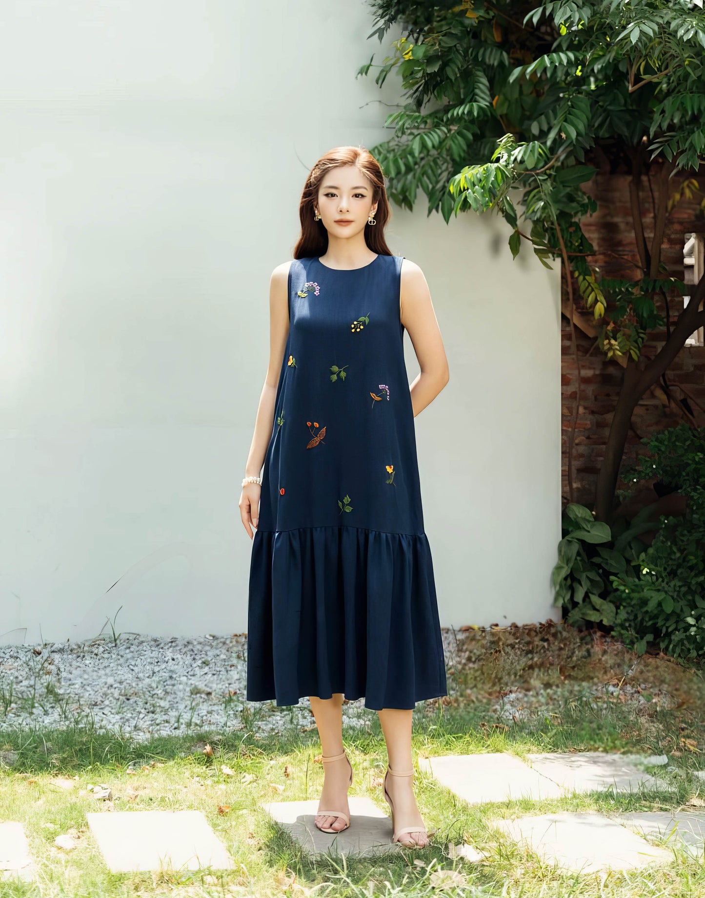 The wildflowers embroidered linen dress