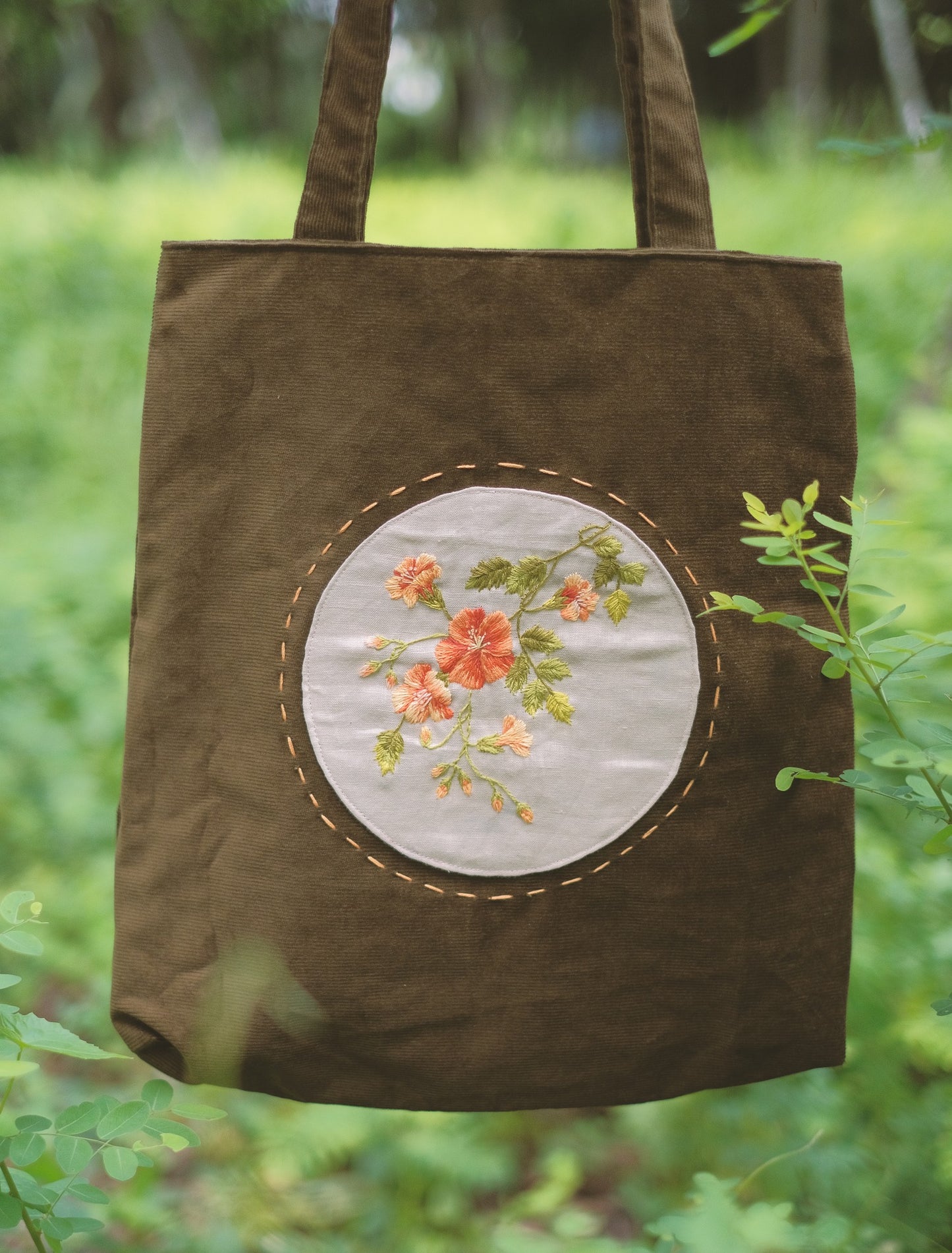 Moon Flower hand-embroidered velvet bag