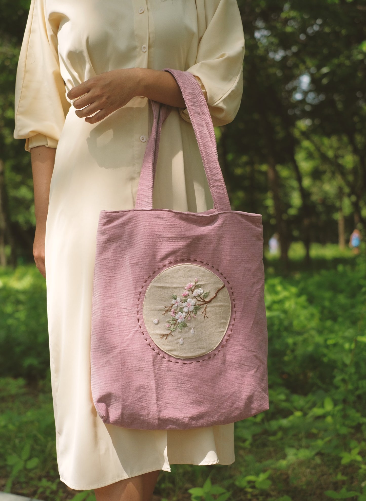 Moon Flower hand-embroidered velvet bag