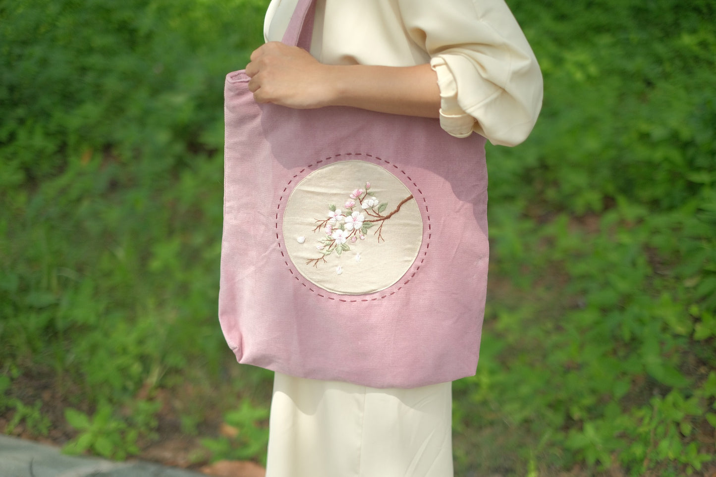 Moon Flower hand-embroidered velvet bag