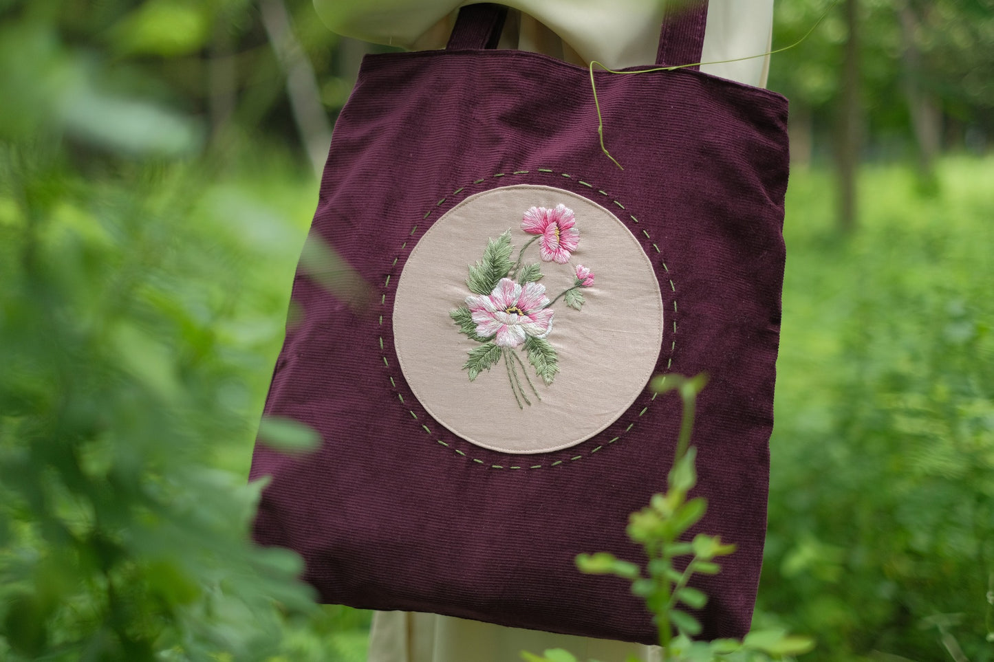 Moon Flower hand-embroidered velvet bag