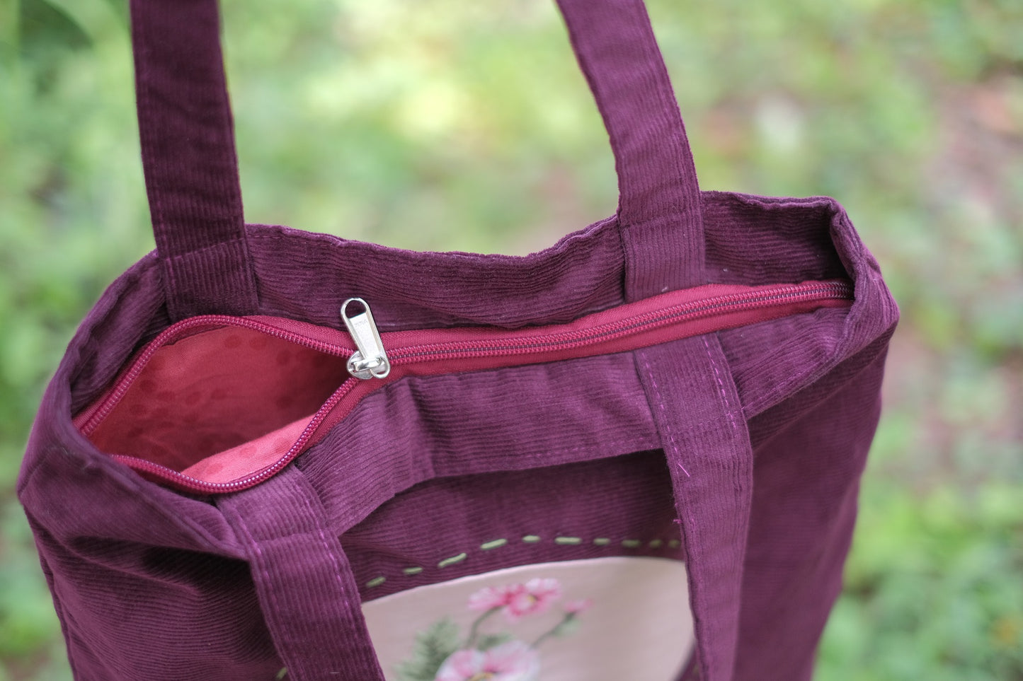 Moon Flower hand-embroidered velvet bag