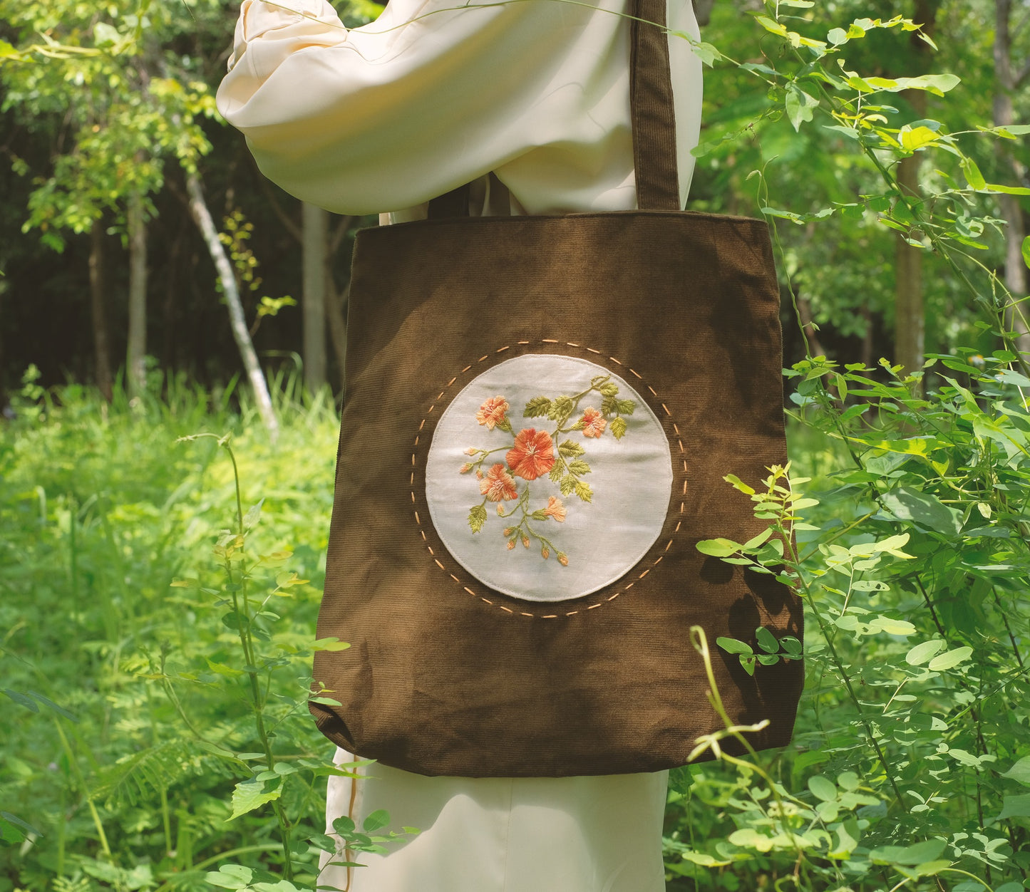 Moon Flower hand-embroidered velvet bag