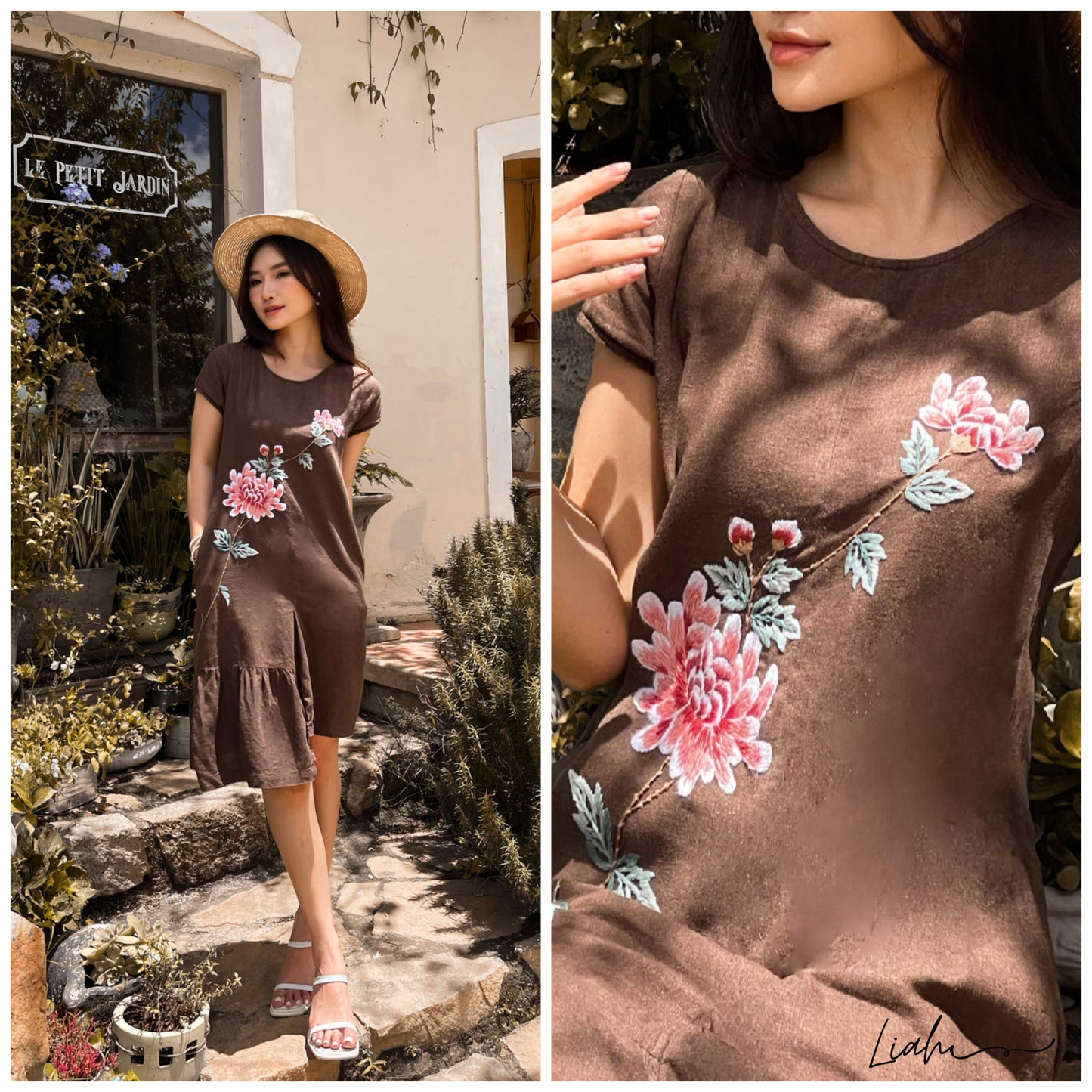 The rose embroidered linen dresses