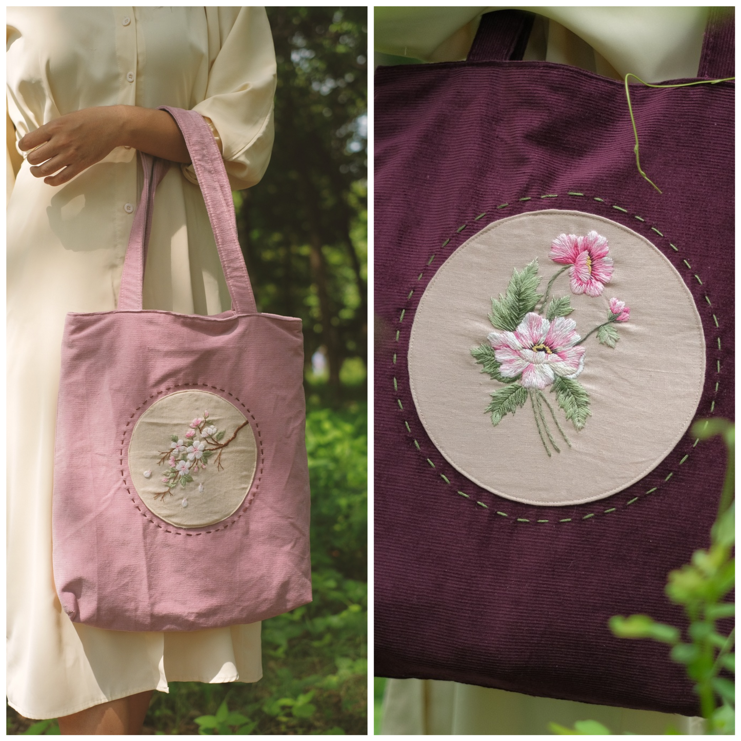 Moon Flower hand-embroidered velvet bag