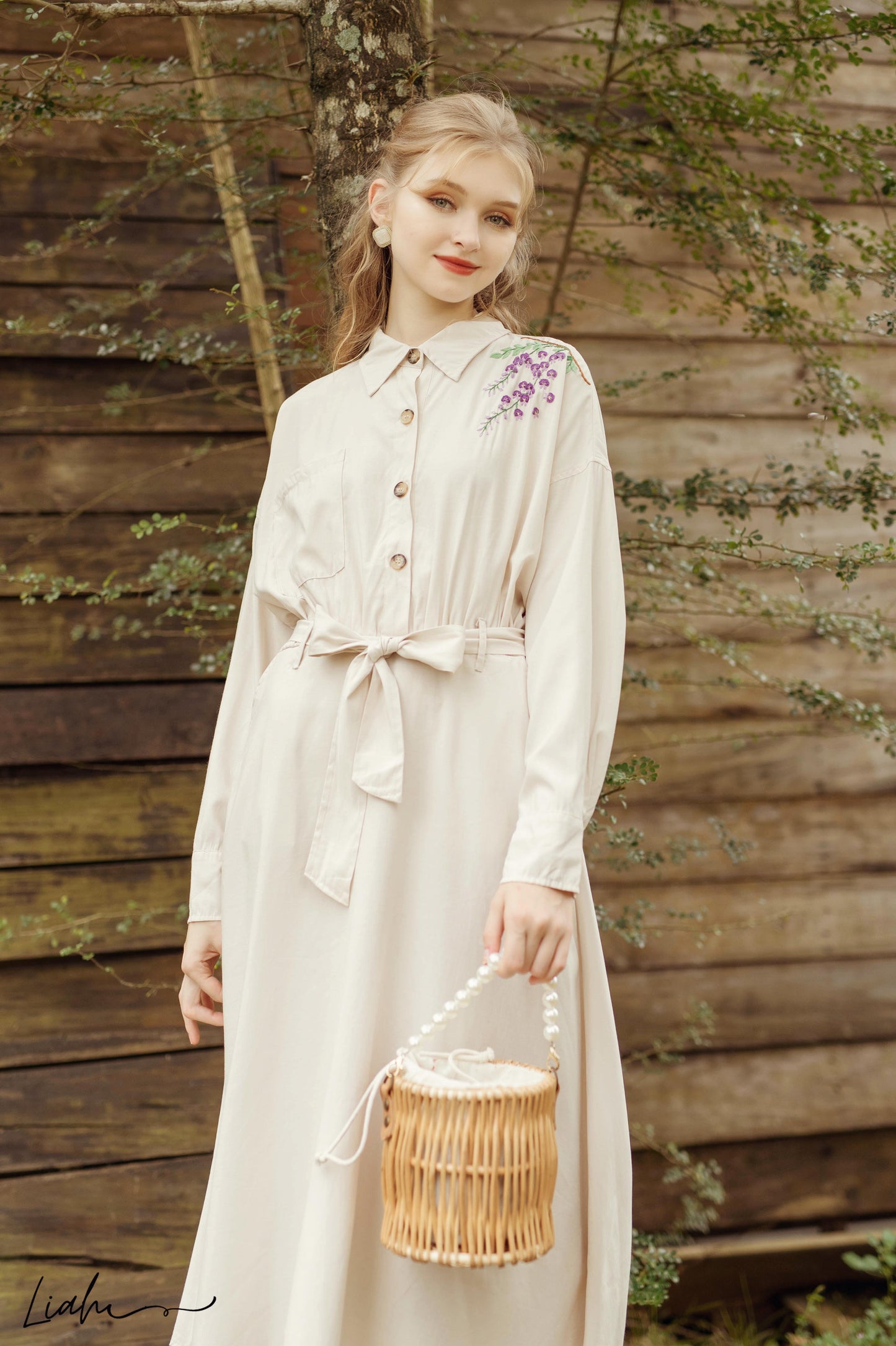 The purple wisteria embroidered cotton dress